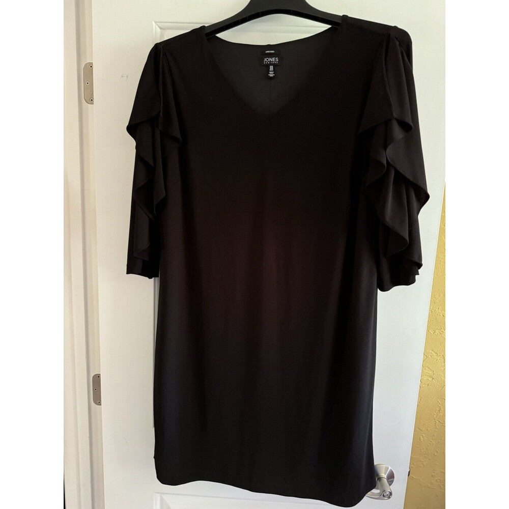 Jones New York Midi‎ Dress Women’s Size 16 Open Shoulder V-neck Lined Black